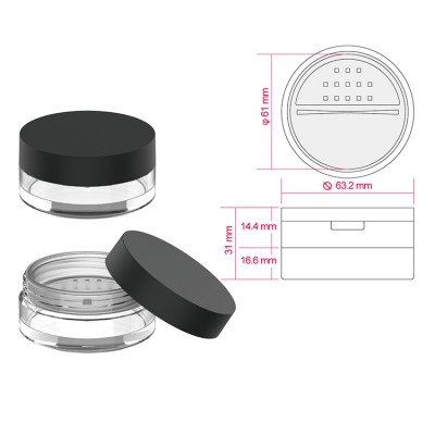 Portable plastic half sifter eco friendly 25g loose powder case jar